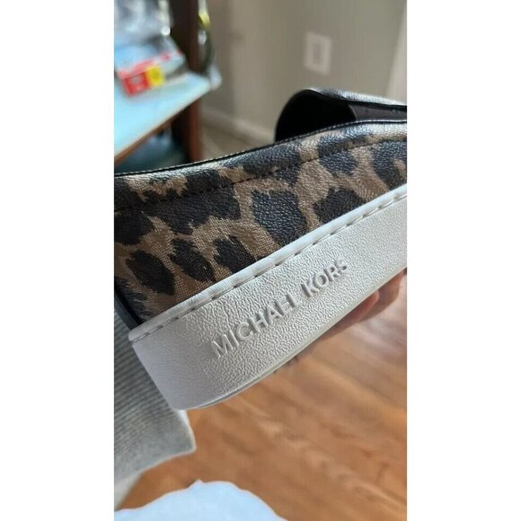 Michael Kors Women Brown Canvas Animal Print Slip On Loafers With MK logo - Picture 6 of 8